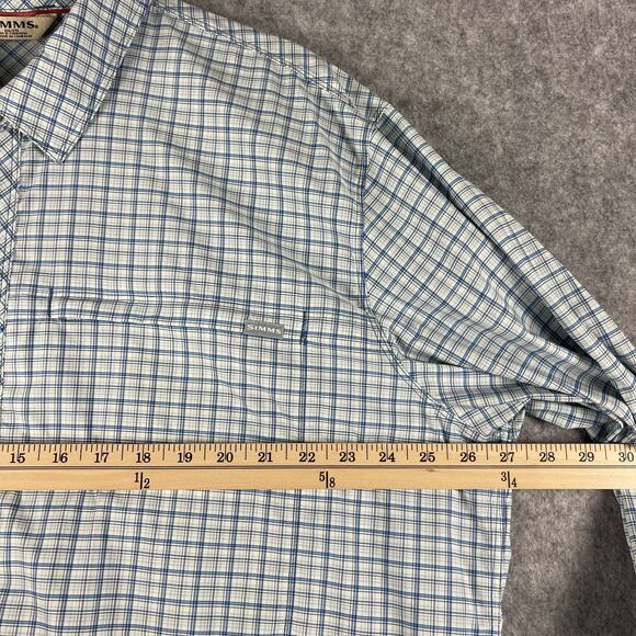 Simms Fishing Shirt Mens XXL 2XL Plaid Button Up Pockets Nylon Outdoor Logo - Picture 8 of 16